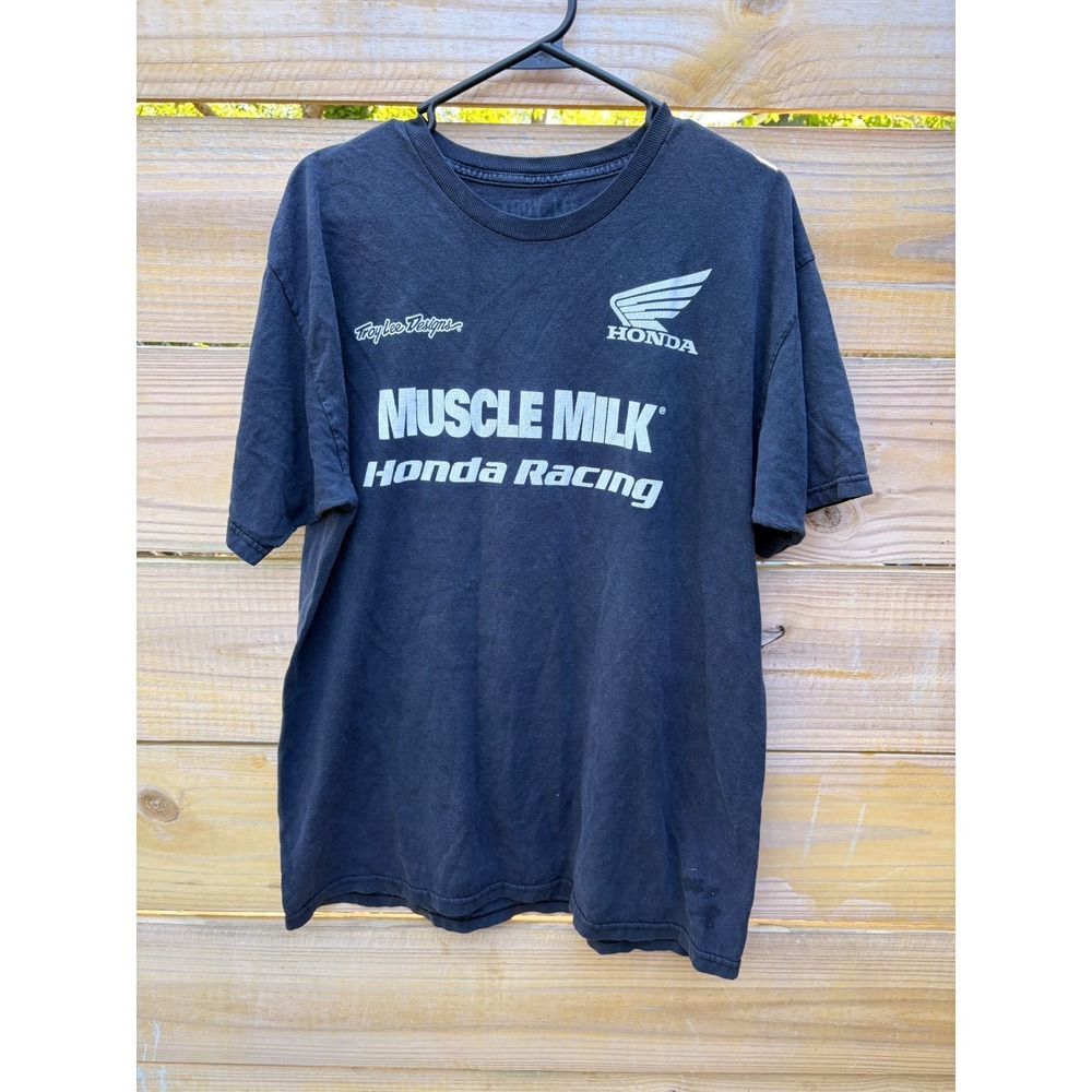 Troy Lee Designs Honda Racing Muscle Milk Shirt Mens Large Black Motocross Tee